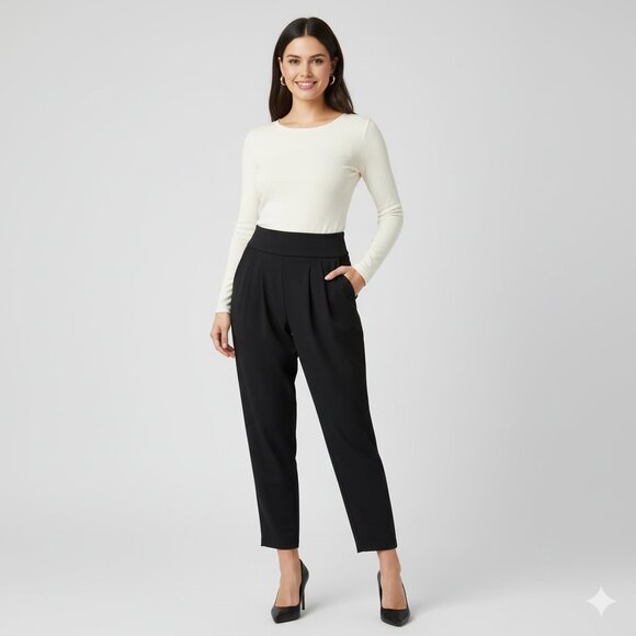 Aritzia Wilfred Tuxedo Pant High fold over Waist Straight Leg Trouser Black - Picture 1 of 16